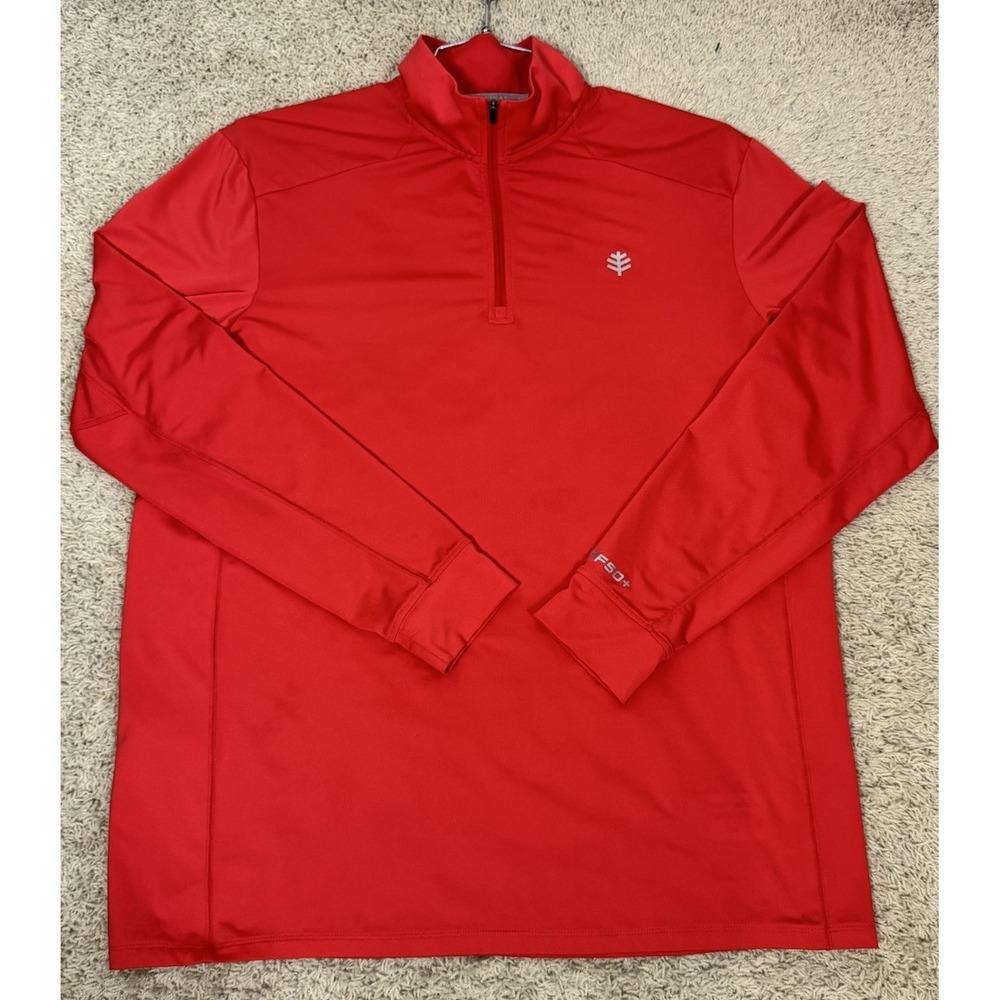 Coolibar Mens Agility Performance Pullover 1/4 Zip Shirt Size L Red Golf‎ UPF 50